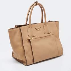 Pre Owned Prada Beige Leather Medium Twin Pocket Tote