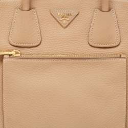 Pre Owned Prada Beige Leather Medium Twin Pocket Tote