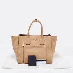 Pre Owned Prada Beige Leather Medium Twin Pocket Tote
