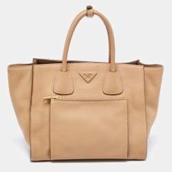Pre Owned Prada Beige Leather Medium Twin Pocket Tote