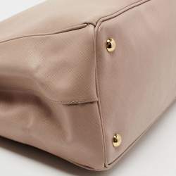 Pre Owned Prada Beige Saffiano Lux Leather Medium Double Zip Tote