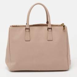 Pre Owned Prada Beige Saffiano Lux Leather Medium Double Zip Tote