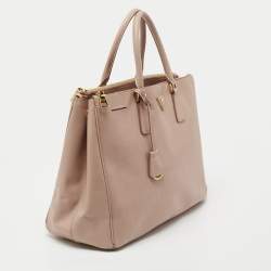 Pre Owned Prada Beige Saffiano Lux Leather Medium Double Zip Tote