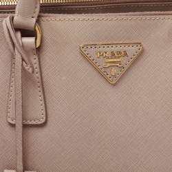 Pre Owned Prada Beige Saffiano Lux Leather Medium Double Zip Tote