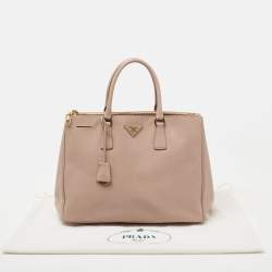 Pre Owned Prada Beige Saffiano Lux Leather Medium Double Zip Tote