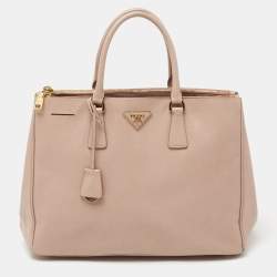 Pre Owned Prada Beige Saffiano Lux Leather Medium Double Zip Tote