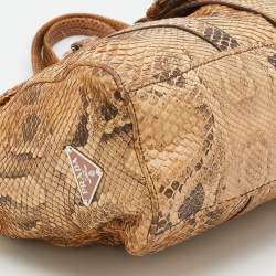 Pre Owned Prada Beige Python Buckle Flap Satchel