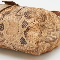 Pre Owned Prada Beige Python Buckle Flap Satchel