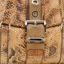 Pre Owned Prada Beige Python Buckle Flap Satchel