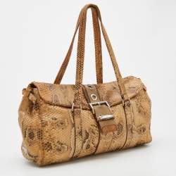 Pre Owned Prada Beige Python Buckle Flap Satchel