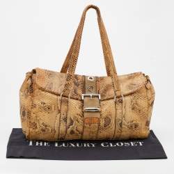 Pre Owned Prada Beige Python Buckle Flap Satchel