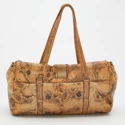 Pre Owned Prada Beige Python Buckle Flap Satchel