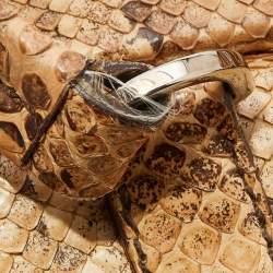 Pre Owned Prada Beige Python Buckle Flap Satchel