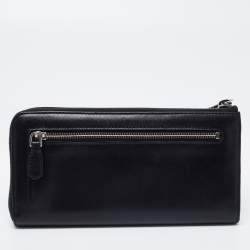 Pre Owned Prada Black Calf Leather Zip Around Wallet