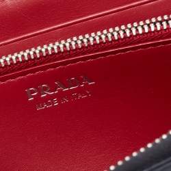 Pre Owned Prada Black Calf Leather Zip Around Wallet