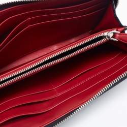 Pre Owned Prada Black Calf Leather Zip Around Wallet