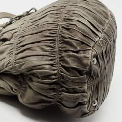 Pre Owned Prada  Grey Leather Gaufre Tote