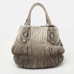 Pre Owned Prada  Grey Leather Gaufre Tote