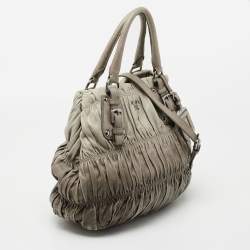 Pre Owned Prada  Grey Leather Gaufre Tote