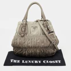 Pre Owned Prada  Grey Leather Gaufre Tote