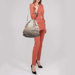 Pre Owned Prada  Grey Leather Gaufre Tote