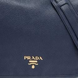 Pre Owned Prada Navy Blue Vitello Daino Leather Phenix Flap Crossbody Bag