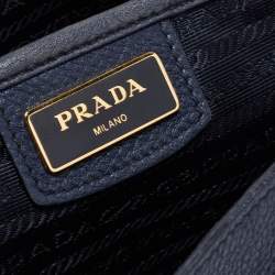 Pre Owned Prada Navy Blue Vitello Daino Leather Phenix Flap Crossbody Bag