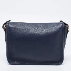 Pre Owned Prada Navy Blue Vitello Daino Leather Phenix Flap Crossbody Bag