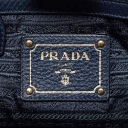 Pre Owned Prada Navy Blue Leather Vitello Phenix Small Tote