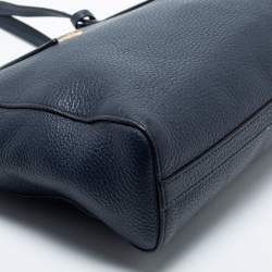 Pre Owned Prada Navy Blue Leather Vitello Phenix Small Tote