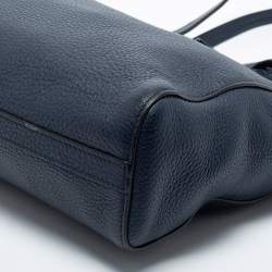 Pre Owned Prada Navy Blue Leather Vitello Phenix Small Tote