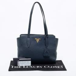 Pre Owned Prada Navy Blue Leather Vitello Phenix Small Tote