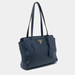 Pre Owned Prada Navy Blue Leather Vitello Phenix Small Tote