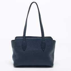 Pre Owned Prada Navy Blue Leather Vitello Phenix Small Tote