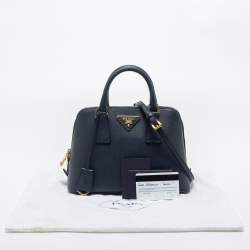 Pre Owned Prada Dark Blue Saffiano Lux Leather Small Promenade Satchel