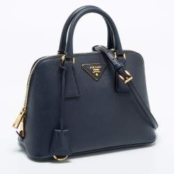 Pre Owned Prada Dark Blue Saffiano Lux Leather Small Promenade Satchel