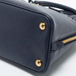 Pre Owned Prada Dark Blue Saffiano Lux Leather Small Promenade Satchel