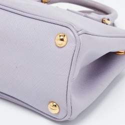 Pre Owned Prada Purple Saffiano Lux Leather Mini Galleria Double Zip Tote