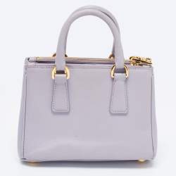 Pre Owned Prada Purple Saffiano Lux Leather Mini Galleria Double Zip Tote