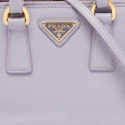 Pre Owned Prada Purple Saffiano Lux Leather Mini Galleria Double Zip Tote