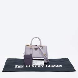 Pre Owned Prada Purple Saffiano Lux Leather Mini Galleria Double Zip Tote