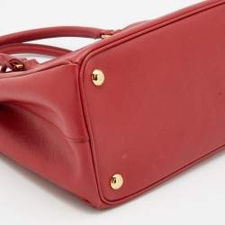 Pre Owned Prada Red Saffiano Leather Small Double Zip Tote