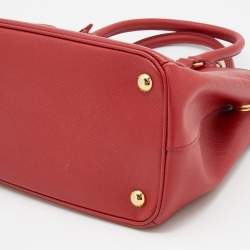Pre Owned Prada Red Saffiano Leather Small Double Zip Tote