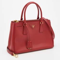 Pre Owned Prada Red Saffiano Leather Small Double Zip Tote