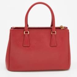 Pre Owned Prada Red Saffiano Leather Small Double Zip Tote