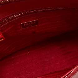 Pre Owned Prada Red Saffiano Leather Small Double Zip Tote