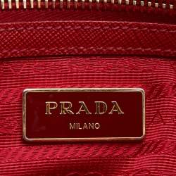 Pre Owned Prada Red Saffiano Leather Small Double Zip Tote