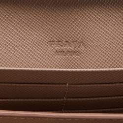 Pre Owned Prada Beige Saffiano Lux Leather Metal Bar Flap Continental Wallet