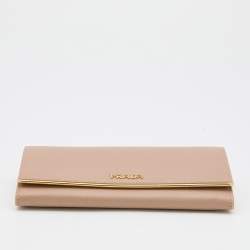 Pre Owned Prada Beige Saffiano Lux Leather Metal Bar Flap Continental Wallet