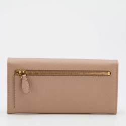 Pre Owned Prada Beige Saffiano Lux Leather Metal Bar Flap Continental Wallet
